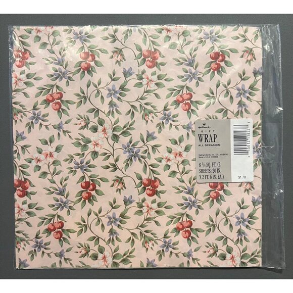 Hallmark All Occasions Sealed Gift Wrap Dainty Flowers & Cherries 2 Full Sheets‎ - Picture 1 of 3